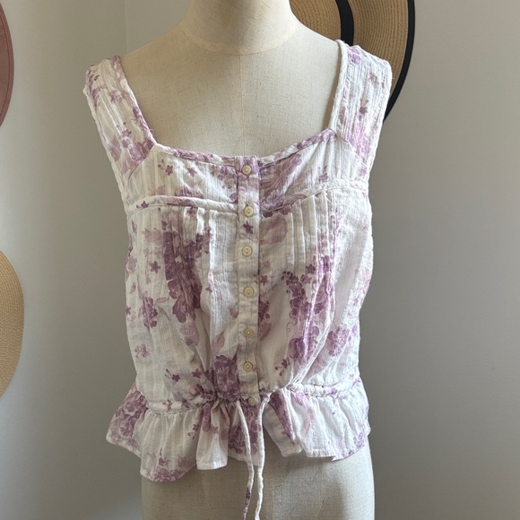 American Eagle Outfitters Tops - American Eagle Outfitters Floral Button-Down Top - Purple and White